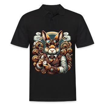 Lapin steampunk avec engrenages et horloge - Polo Homme - noir - Devant - Kai (181cm)