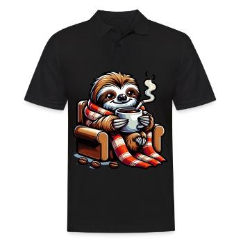 Gemütliches Faultier Mit Kaffee - Männer Poloshirt - Schwarz - Vorne - Kai (181cm)