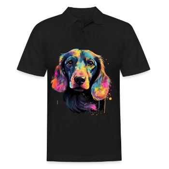 Dackel Hund Teckel Watercolor Art Hundekopf - Männer Poloshirt - Schwarz - Vorne - Kai (181cm)