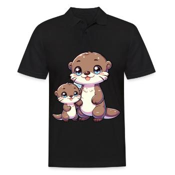 Niedliche Otterfamilie Cartoon Illustration - Männer Poloshirt - Schwarz - Vorne - Kai (181cm)