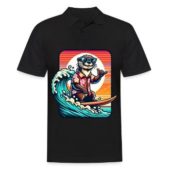 Loutre décontractée sur une planche de surf avec des lunettes de soleil - Polo Homme - noir - Devant - Kai (181cm)