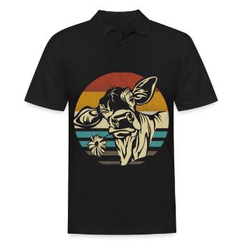 Kuh Kühe Rinder Kälber Kalb Bullen retro vintage - Männer Poloshirt - Schwarz - Vorne - Kai (181cm)
