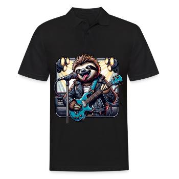 Lustiges Faultier Mit Gitarre - Männer Poloshirt - Schwarz - Vorne - Kai (181cm)