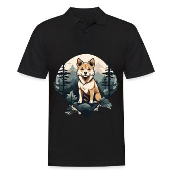 Hokkaido-Hund im Wald - Männer Poloshirt - Schwarz - Vorne - Kai (181cm)