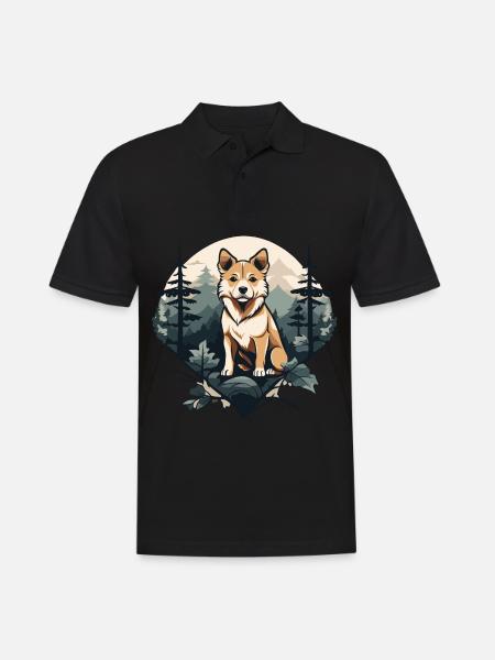 Hokkaido-Hund im Wald - Männer Poloshirt - Schwarz
