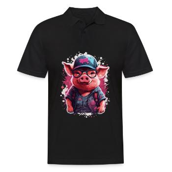 Pig Culting Cute in Baseball Cap and Sunglasses - Men's Polo Shirt - black - Front - Kai (181cm)