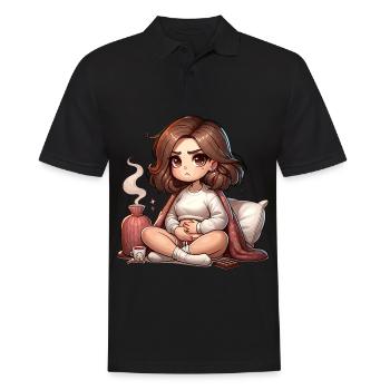 Gemütlicher Abend mit Wärmflasche und Tee - Männer Poloshirt - Schwarz - Vorne - Kai (181cm)