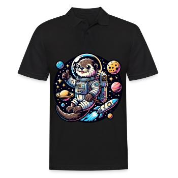Adventurous otter in space with - Men's Polo Shirt - black - Front - Kai (181cm)