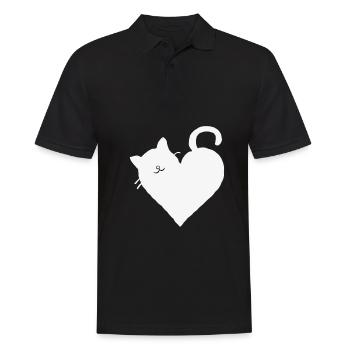 Katze Geschenk Liebe Herz miau cat Katzenmama weiß - Männer Poloshirt - Schwarz - Vorne - Kai (181cm)