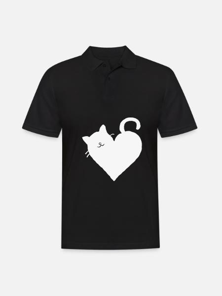 Cadeau chat amour coeur meow chat chat maman blanc - Polo Homme - noir