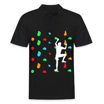 Boulderer beim Bouldern an der Kletterwand - Männer Poloshirt - Schwarz - Vorne - Kai (181cm)