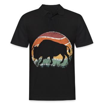 Retro Vintage Amerikanischer Bison Büffel - Männer Poloshirt - Schwarz - Vorne - Kai (181cm)