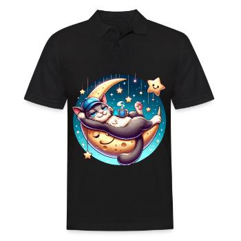 Schlafende Katze Auf Mond Mit Sterne - Männer Poloshirt - Schwarz - Vorne - Kai (181cm)