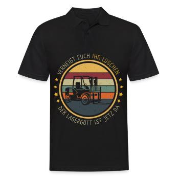 Lagergott ist jetzt da Stapler Staplerfahrer - Männer Poloshirt - Schwarz - Vorne - Kai (181cm)