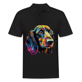 Dackel Hund Teckel Watercolor Art Hundekopf - Männer Poloshirt - Schwarz - Vorne - Kai (181cm)