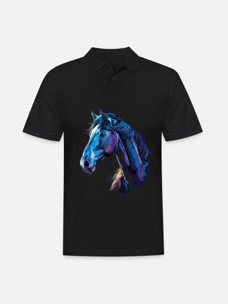 Pferd auf schwarzem Hintergrund - Männer Poloshirt - Schwarz