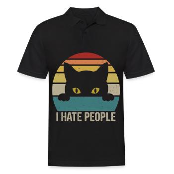 Je déteste les gens Retro Cat Funny Vintage Anti Social - Polo Homme - noir - Devant - Kai (181cm)