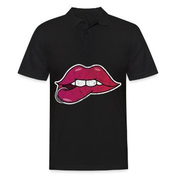 Lippen Kuss Mund Geschenk Piercing Liebe Valentin - Männer Poloshirt - Schwarz - Vorne - Kai (181cm)