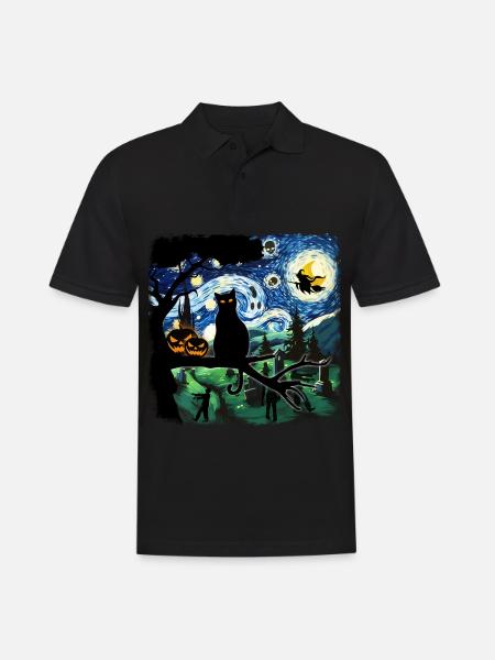 Halloween Black Cat Van Gogh - Men's Polo Shirt - black