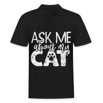 Posez-moi des questions sur mon chat - Drôles de dictons de chat - Polo Homme - noir - Devant - Kai (181cm)
