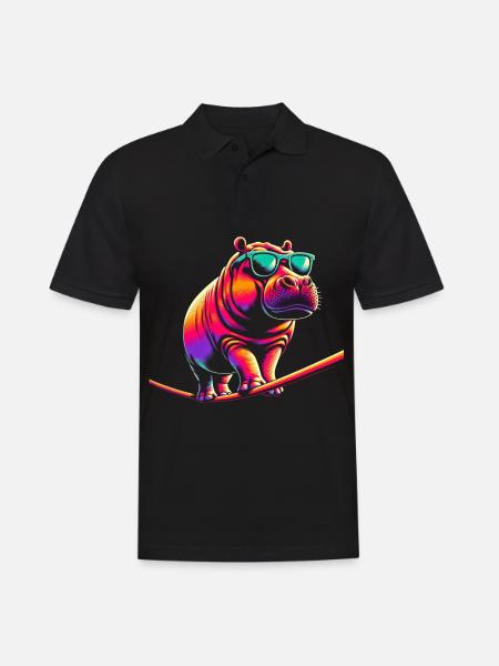 Nilpferd Slackline - Männer Poloshirt - Schwarz