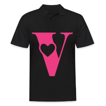 Buchstabe v Anfangsbuchstabe mit Herz - Männer Poloshirt - Schwarz - Vorne - Kai (181cm)