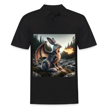 Feuerspeiender Hase Drache #25 - Männer Poloshirt - Schwarz - Vorne - Kai (181cm)