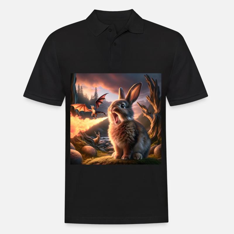 Feuerspeiender Hase Drache #26 - Männer Poloshirt - Schwarz