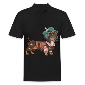 Teckel bavarois Chemise rouge blanche Costume traditionnel Bavière - Polo Homme - noir - Devant - Kai (181cm)
