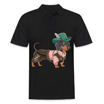 Teckel bavarois Chemise rouge blanche Costume traditionnel Bavière - Polo Homme - noir - Devant - Kai (181cm)