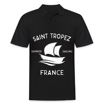Saint Tropez Summer Sailing France Vintage - Männer Poloshirt - Schwarz - Vorne - Kai (181cm)