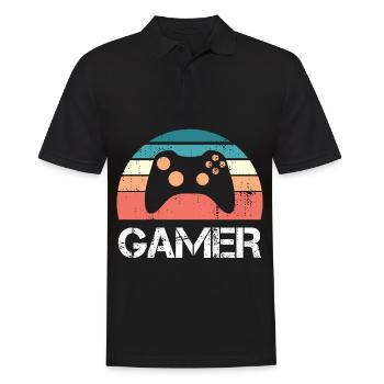 Gamer Retro Sunset Gaming Controller Gift for Boys - Men's Polo Shirt - black - Front - Kai (181cm)