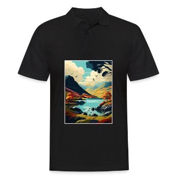 Lake District Vintage Travel Poster WPA Souvenir - Men's Polo Shirt - black - Front - Kai (181cm)