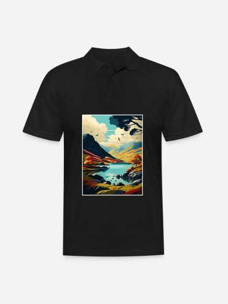 Lake District Vintage Travel Poster WPA Souvenir - Men's Polo Shirt - black