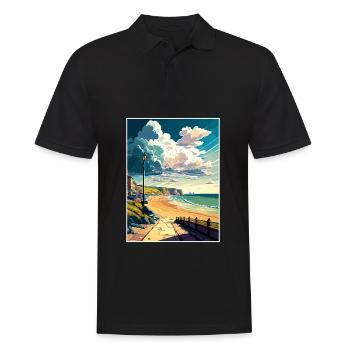 West Bay England Vintage Reiseposter Souvenir - Männer Poloshirt - Schwarz - Vorne - Kai (181cm)