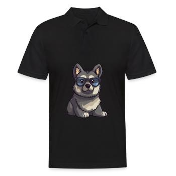 Norwegian Elkhound Dog Breed Watercolor Cartoon Ka - Men's Polo Shirt - black - Front - Kai (181cm)