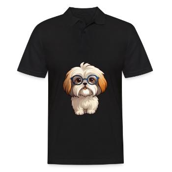 Lhasa Apso Dog Breed Watercolor Cartoon Kawaii Gla - Men's Polo Shirt - black - Front - Kai (181cm)