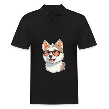 Husky Chien Race Aquarelle Dessin Animé Kawaii Lunettes - Polo Homme - noir - Devant - Kai (181cm)