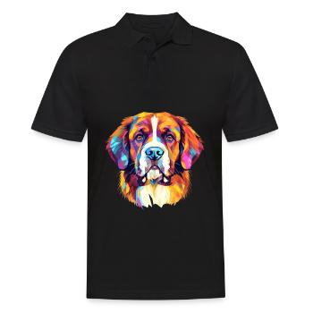 Saint Bernard Dog Breed Watercolor Cartoon Kawaii - Men's Polo Shirt - black - Front - Kai (181cm)