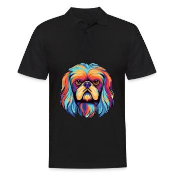 Pekingese Dog Breed Watercolor Cartoon Kawaii Colo - Men's Polo Shirt - black - Front - Kai (181cm)