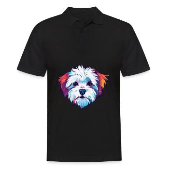 Chien maltais race aquarelle dessin animé Kawaii Colorf - Polo Homme - noir - Devant - Kai (181cm)