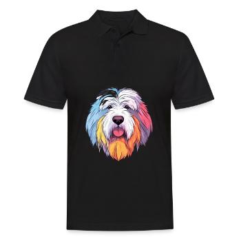 Vieux chien de berger anglais chien race aquarelle dessin animé - Polo Homme - noir - Devant - Kai (181cm)