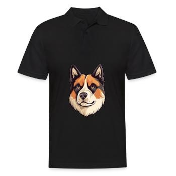 Akita Hunderasse Aquarell Karikatur Kawaii Bunt - Männer Poloshirt - Schwarz - Vorne - Kai (181cm)