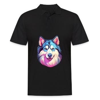 Alaskan Malamute Dog Breed Watercolor Cartoon Kawa - Men's Polo Shirt - black - Front - Kai (181cm)