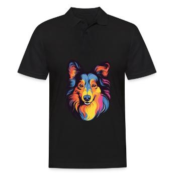 Shetland Schäferhund Hund Rasse Aquarell Karikatur Kaw - Männer Poloshirt - Schwarz - Vorne - Kai (181cm)