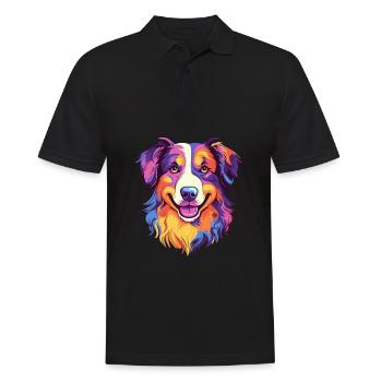 Australian Shepherd Hunderasse Aquarell Karikatur K - Männer Poloshirt - Schwarz - Vorne - Kai (181cm)