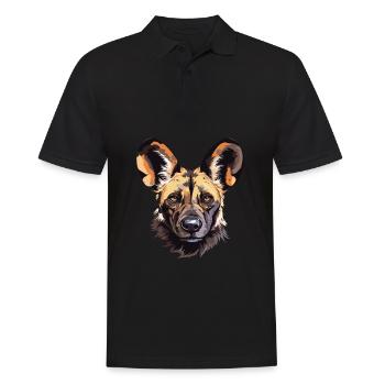 Afrikanische Wildhunderasse Aquarell Karikatur Kawaii C - Männer Poloshirt - Schwarz - Vorne - Kai (181cm)