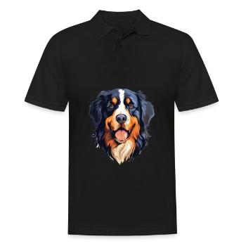Bernese Mountain Dog Breed Watercolor Cartoon Kawa - Men's Polo Shirt - black - Front - Kai (181cm)