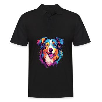 Australian Shepherd Dog Breed Watercolor Cartoon K - Men's Polo Shirt - black - Front - Kai (181cm)