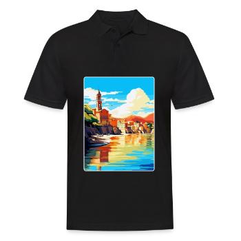 San Sebastian Spanien Vintage Reiseplakat Souvenir - Männer Poloshirt - Schwarz - Vorne - Kai (181cm)